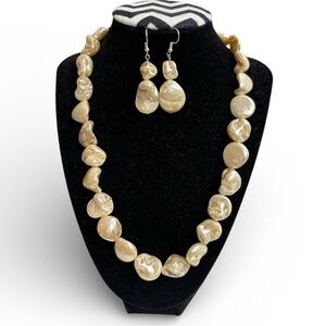 Elegant Baroque Cultured Pearl Necklace and Earring Set